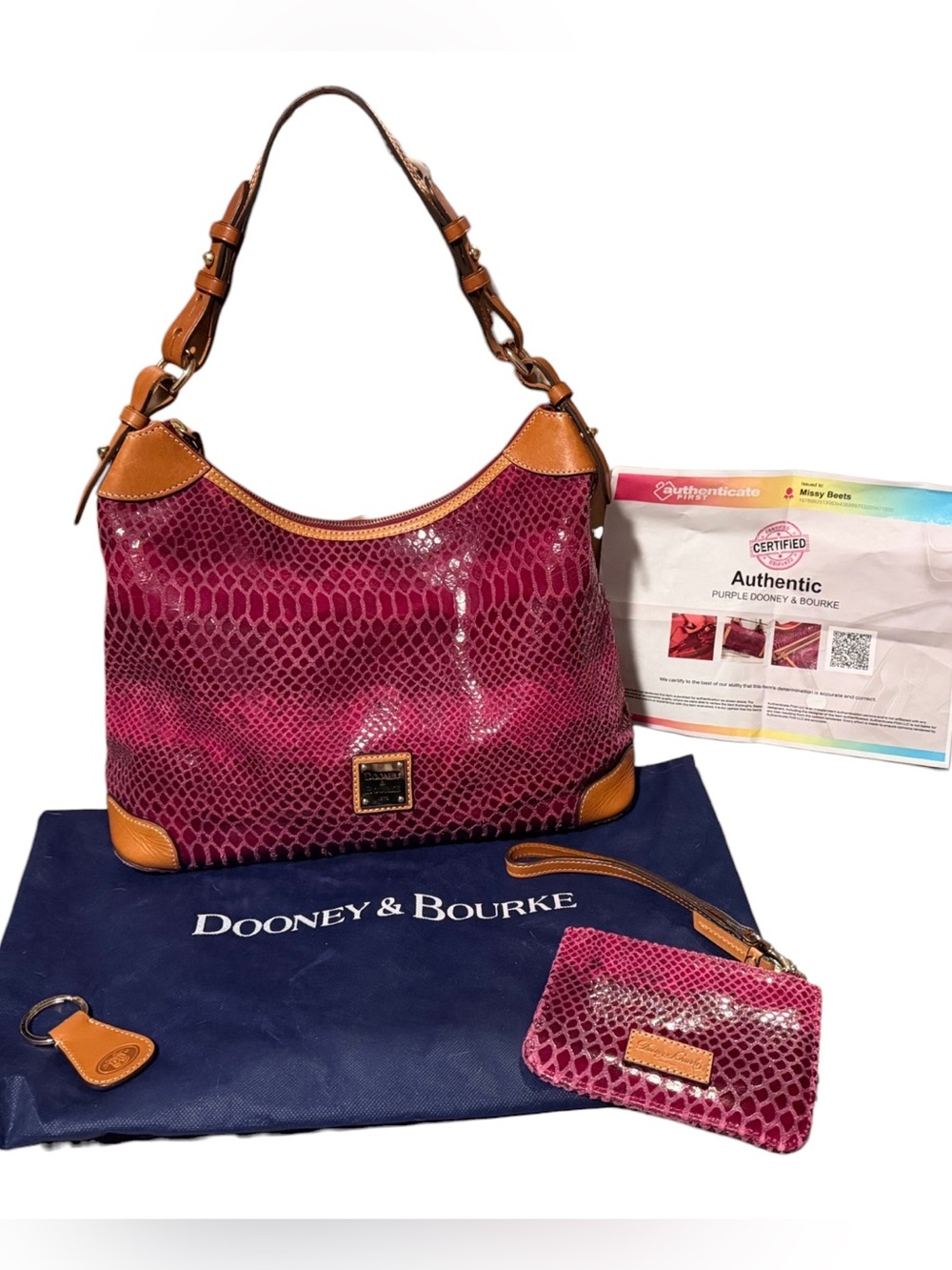 Dooney & Bourke Erica Hobo Bag W/ Matching Wristlet & Key FOB
